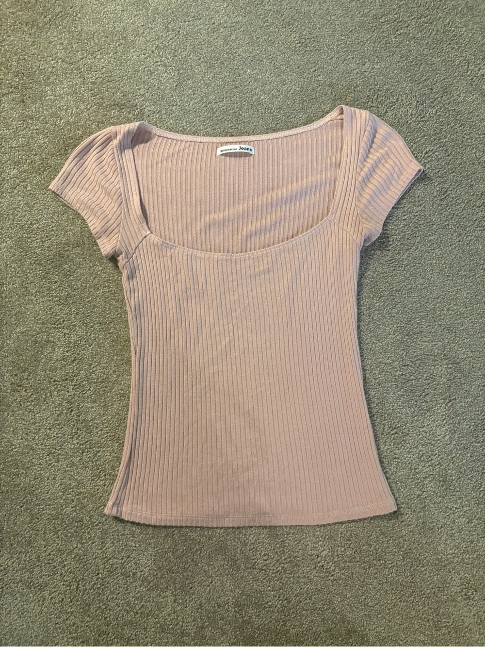 Reformation Ribbed Scoop Neck Tee in Dusty Pink